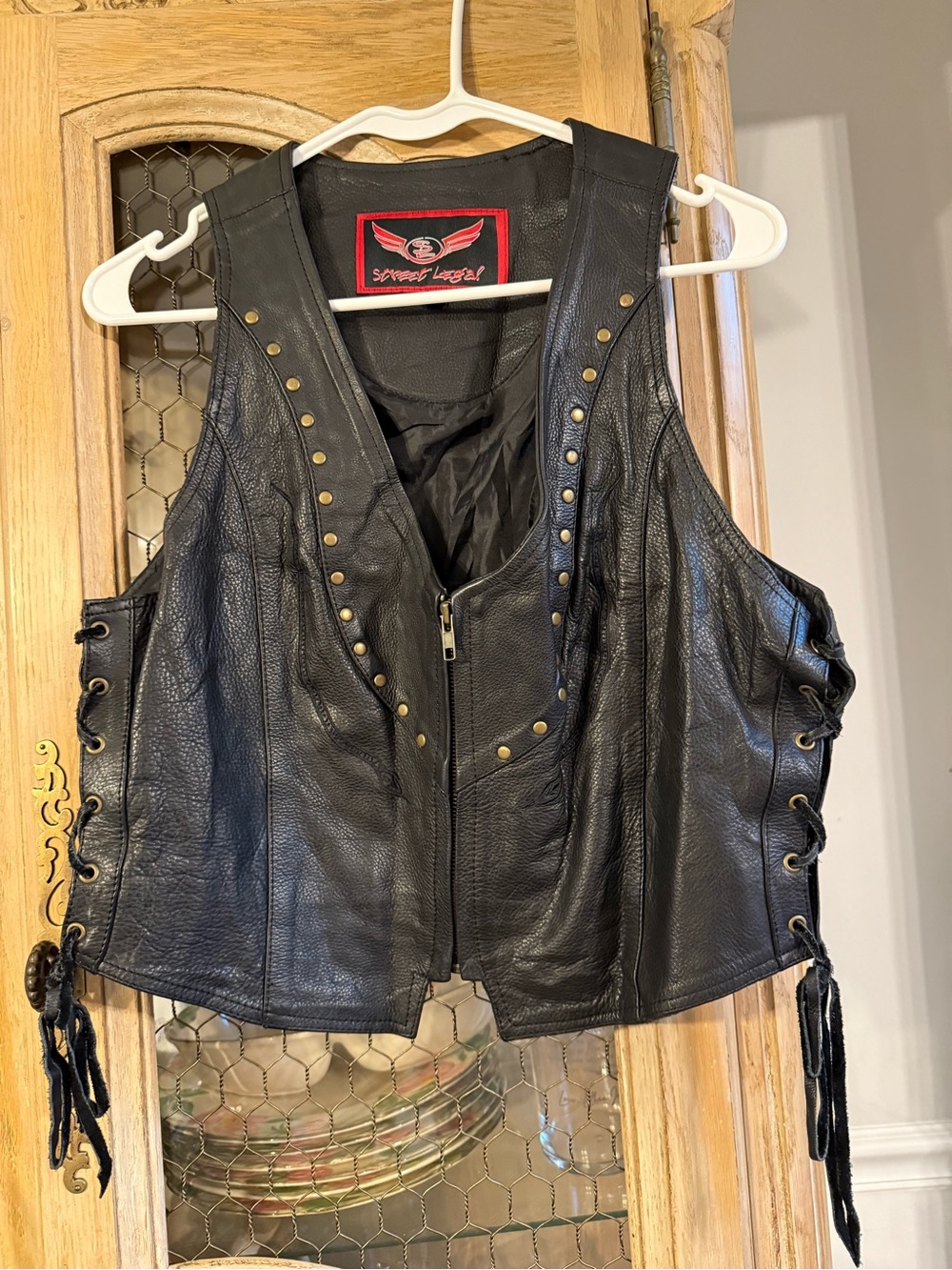 Vintage Studded Black Leather Vest with Side Lacing